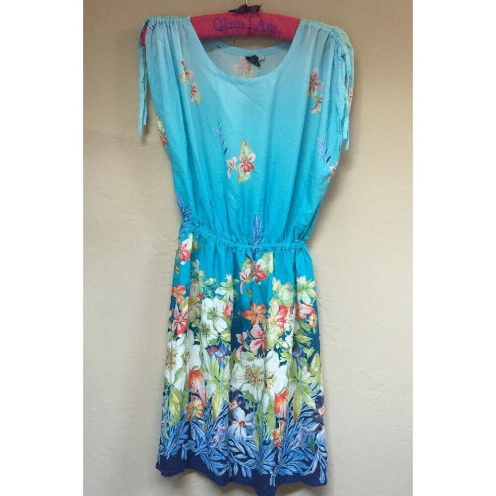 Hibiscus Collection Hawaii Tina's Creation Dress Large Floral Elastic Waist New